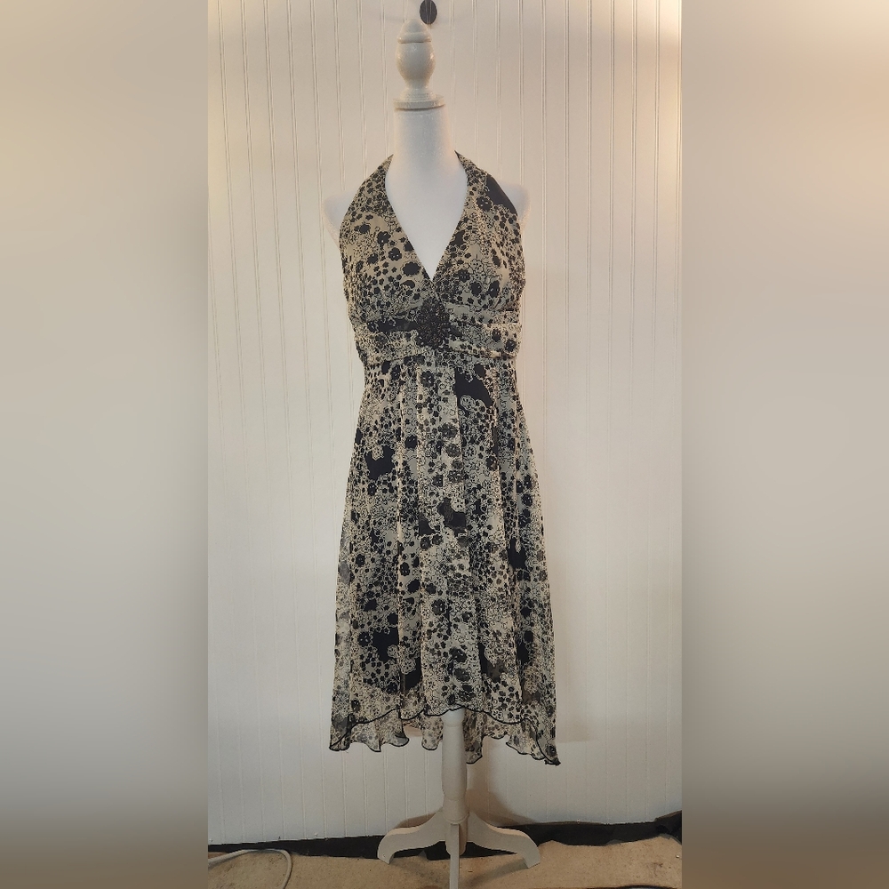 Speechless Women's‎ Black & White Floral Halter Dress Size 13 Asymmetrical Hem